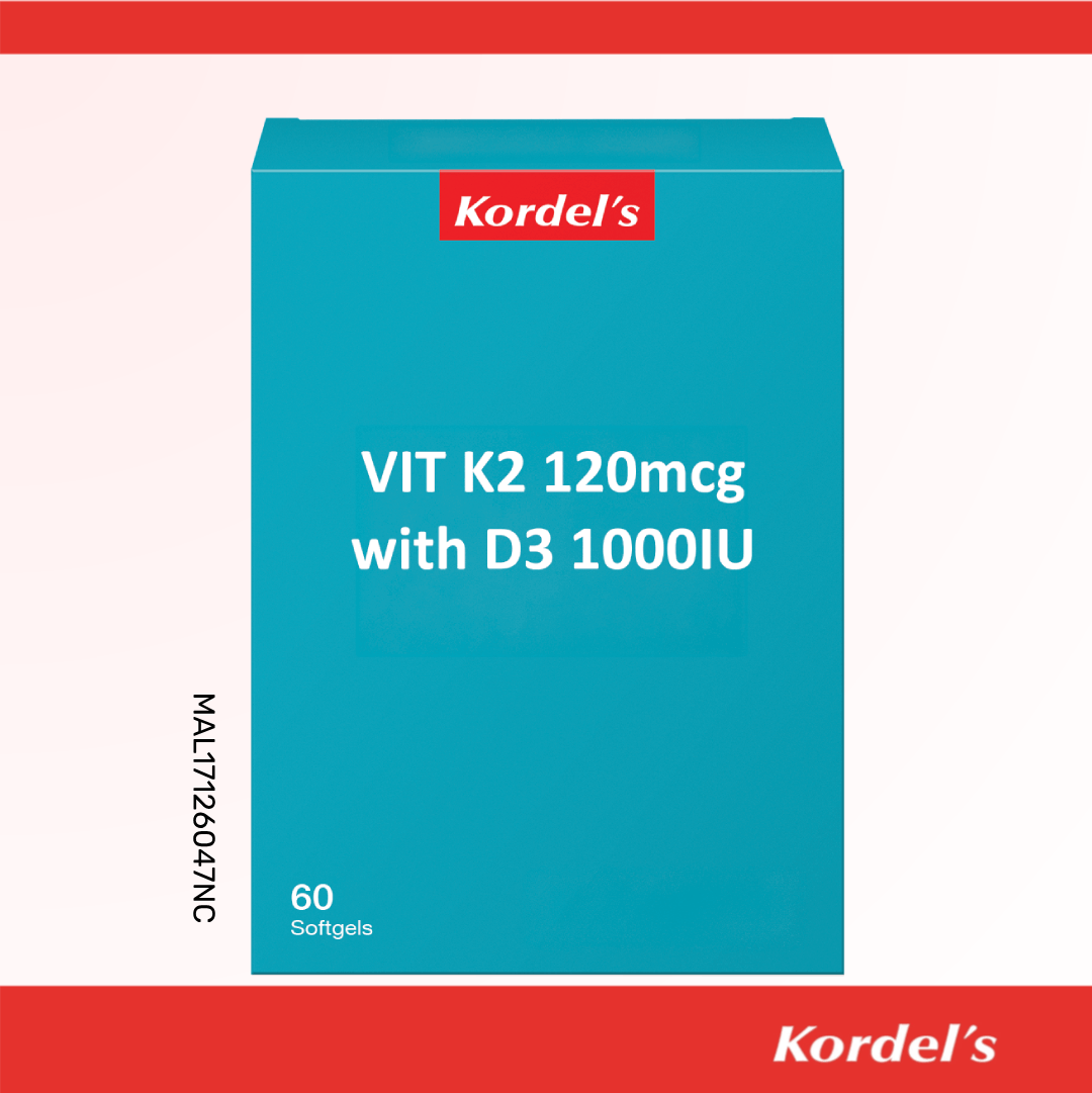 Kordel’s VIT K2 120mcg With D3 1000IU Softgels